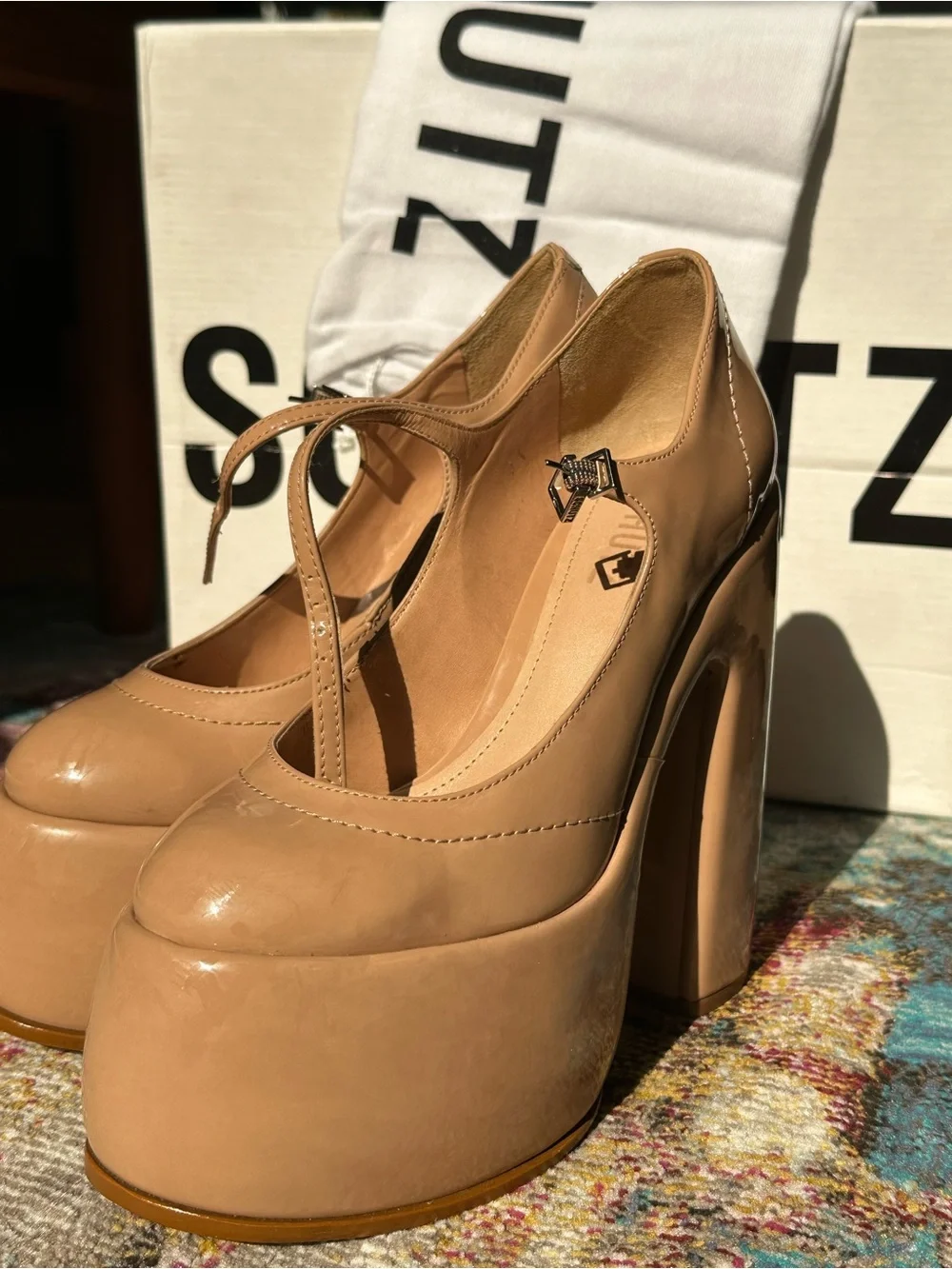 SCHUTZ Zayne Nude Patent Leather Platform Block Heel Pumps – Women’s Size 7